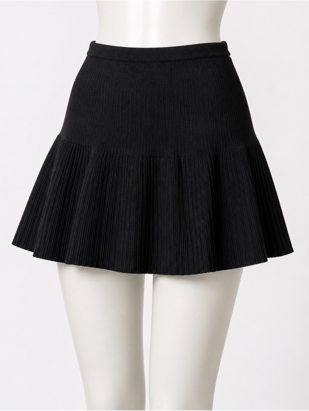 Canal Black Pleated Mini Skirt Size P Pull On Textured Flared